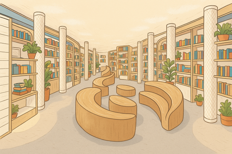 Cozy reading space at SM Podium Book Nook with bookshelves and seating area for readers of all ages.