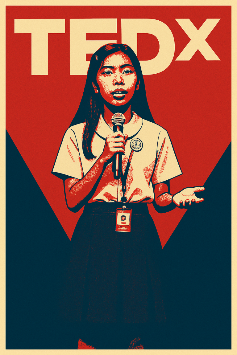 Stacey Vincecruz delivers a TEDx talk about the importance of reading at TEDxMHPNHS Youth 2025.